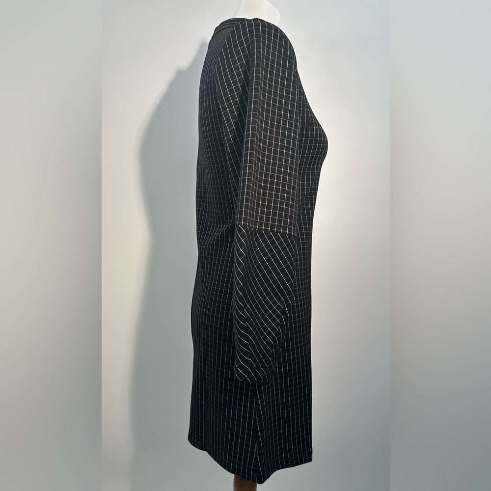 Halogen XXS Black Grid Print Shift Dress Mock Neck Long Sleeve Workwear - Picture 5 of 8